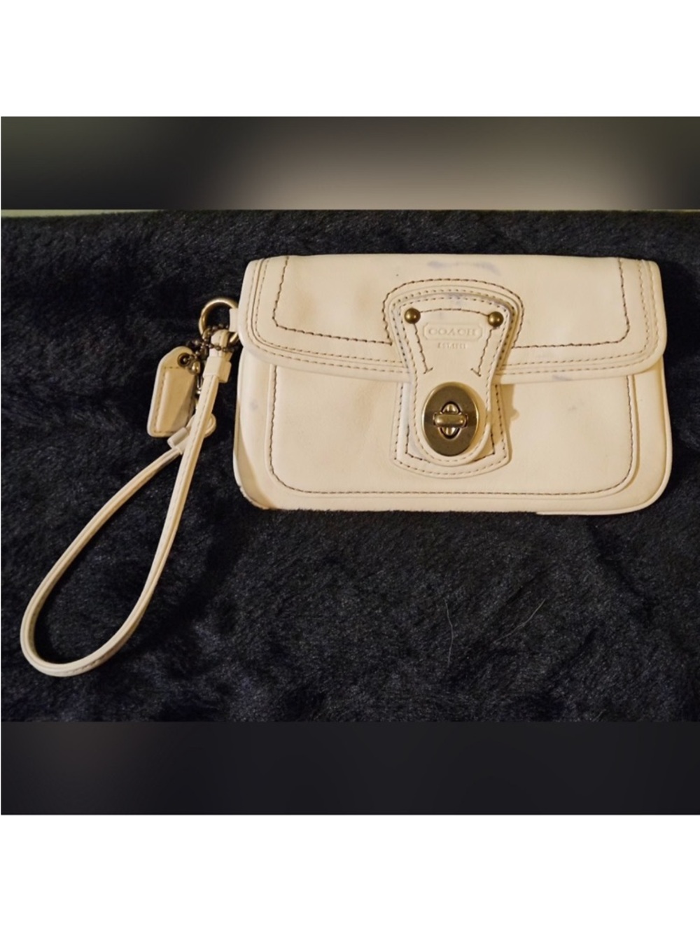 Coach Gigi Cream Leather Turnlock 65th anniversary Wristlet with Strap